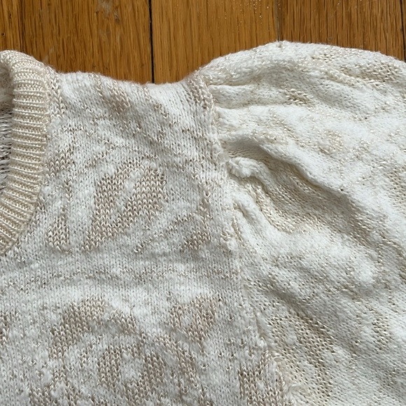 80s Vintage Cream & White Rose Pattern Puff Shoulder Pullover Sweater XS Sm - Picture 10 of 13